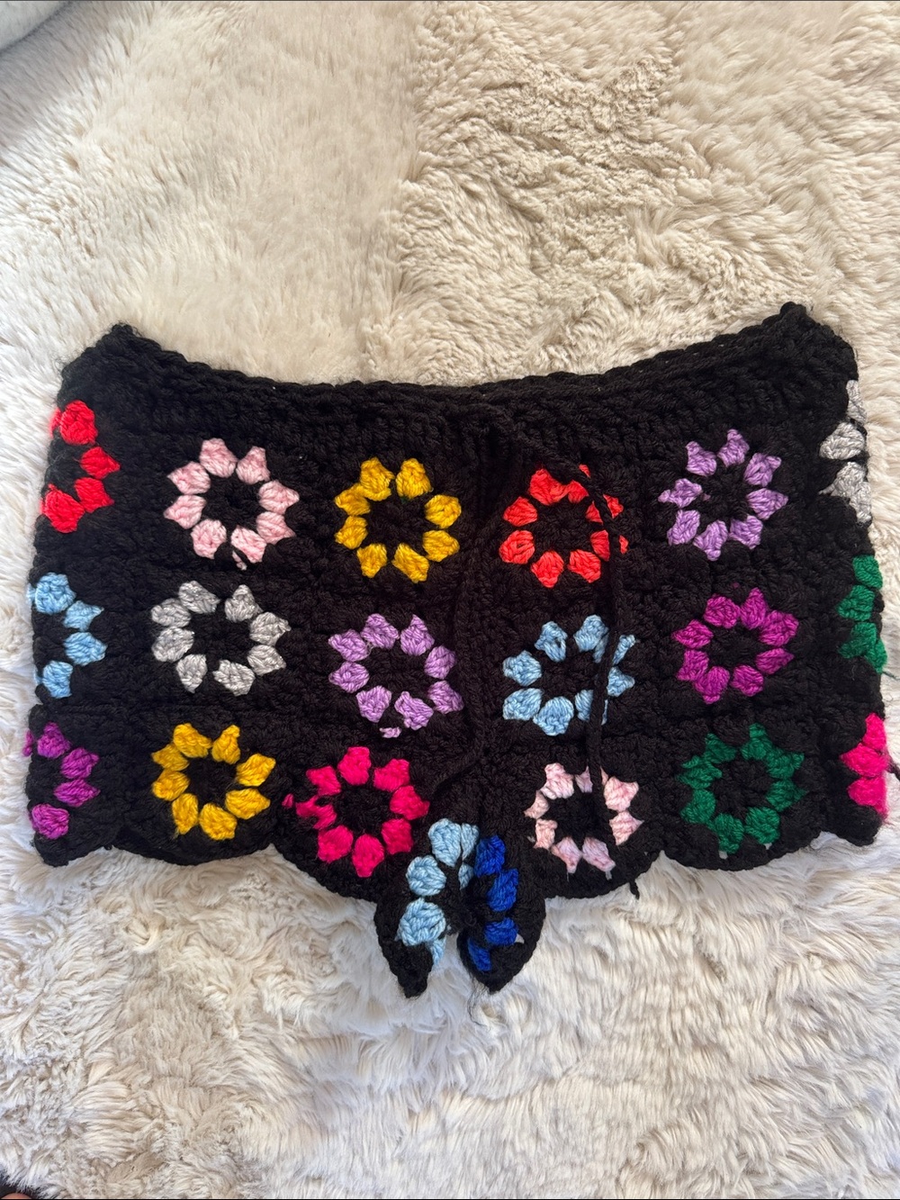 Handmade ONE OF A KIND Black Crochet Granny Square Short